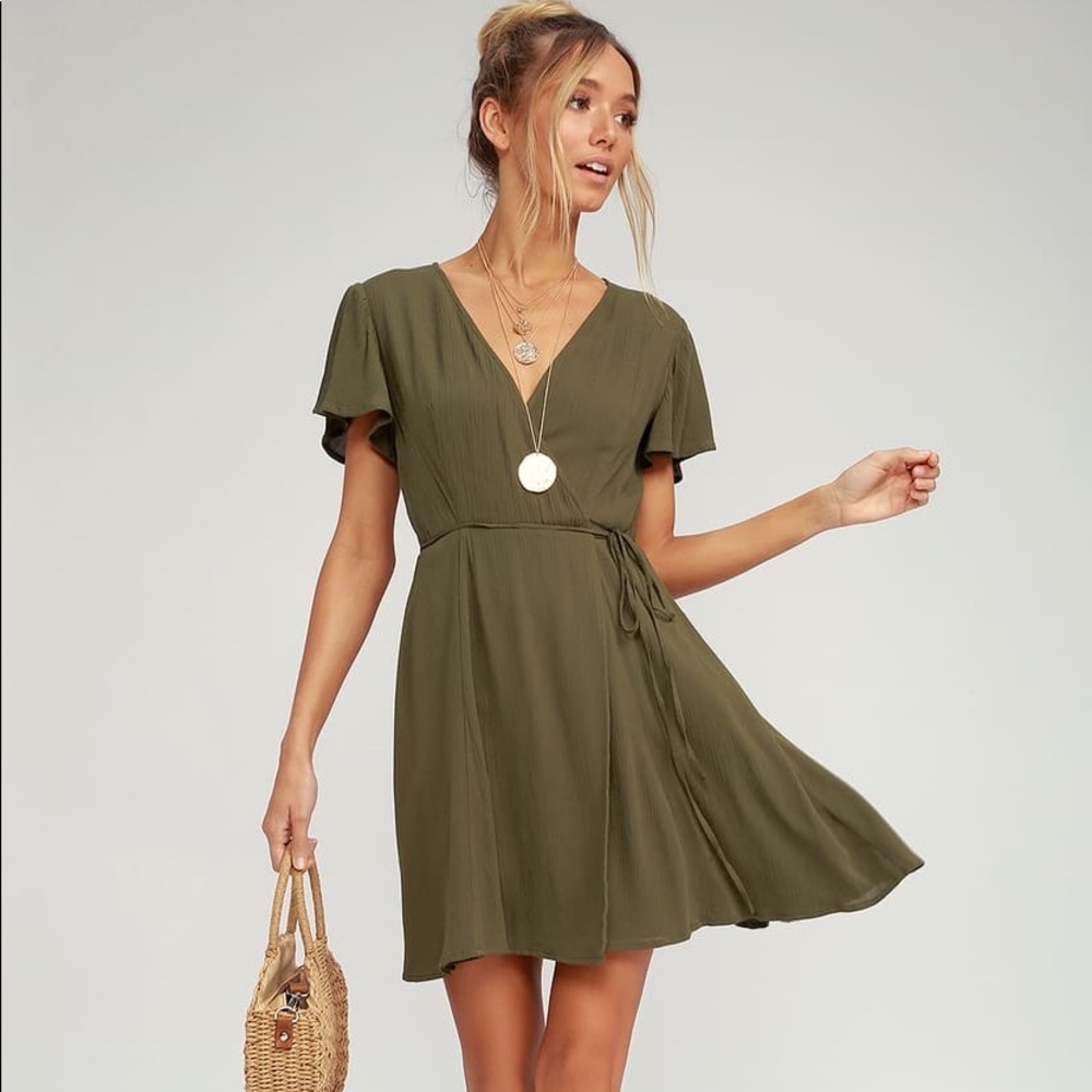 Lulus olive green wrap dress